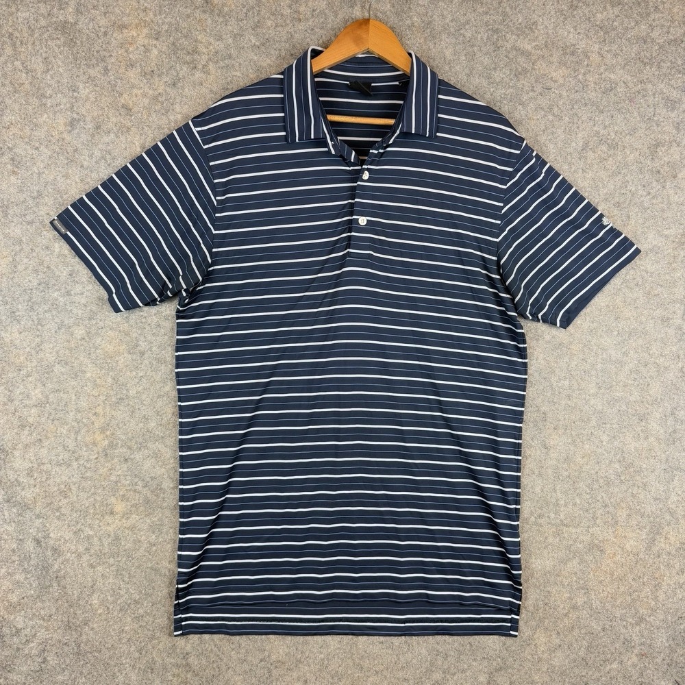 Dunning Golf Polo Shirt Mens Medium Blue Striped River Oaks Country Club Logo